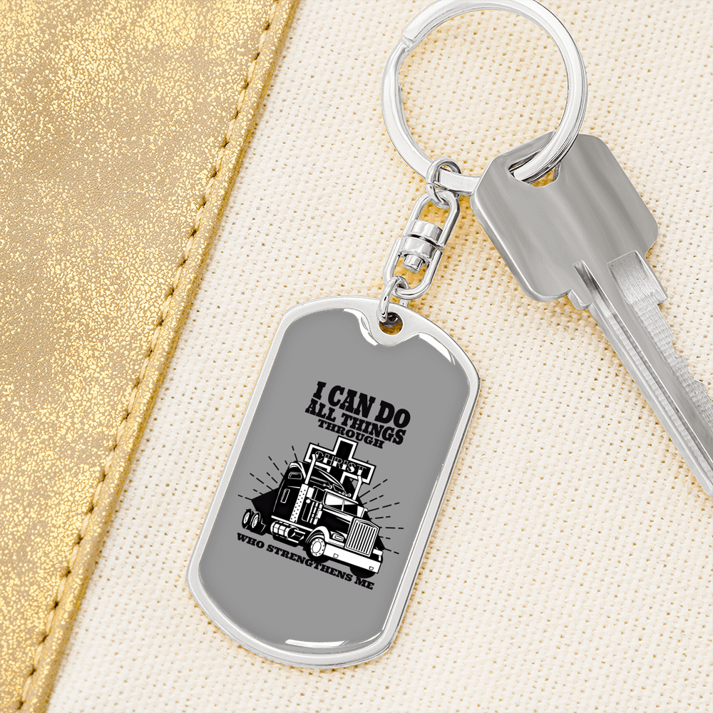 Christian Trucker Do All Swivel Keychain Dog Tag Stainless Steel or 18k Gold-Express Your Love Gifts