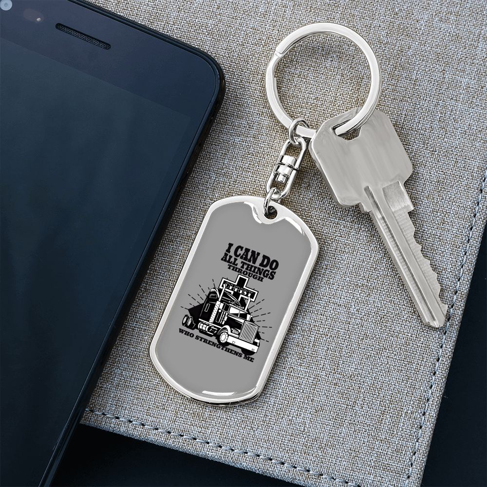 Christian Trucker Do All Swivel Keychain Dog Tag Stainless Steel or 18k Gold-Express Your Love Gifts