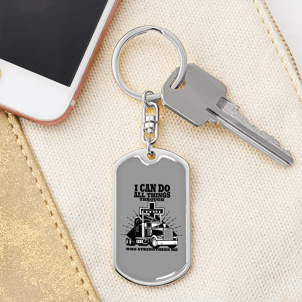 Christian Trucker Do All Swivel Keychain Dog Tag Stainless Steel or 18k Gold-Express Your Love Gifts
