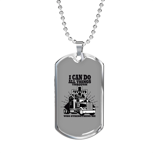 Christian Trucker Dog Tag Stainless Steel or 18k Gold 24" Chain-Express Your Love Gifts
