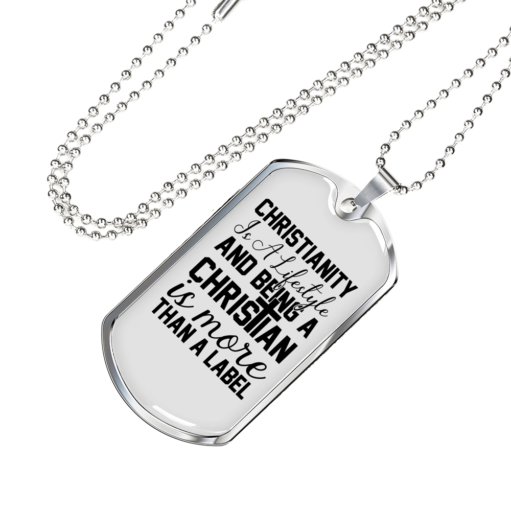 Christianity A Lifestyle Necklace Stainless Steel or 18k Gold Dog Tag 24" Chain-Express Your Love Gifts