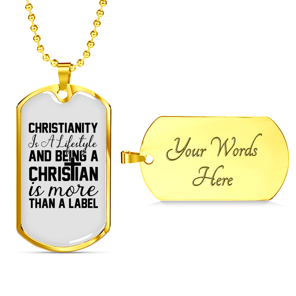 Christianity A Lifestyle Necklace Stainless Steel or 18k Gold Dog Tag 24" Chain-Express Your Love Gifts