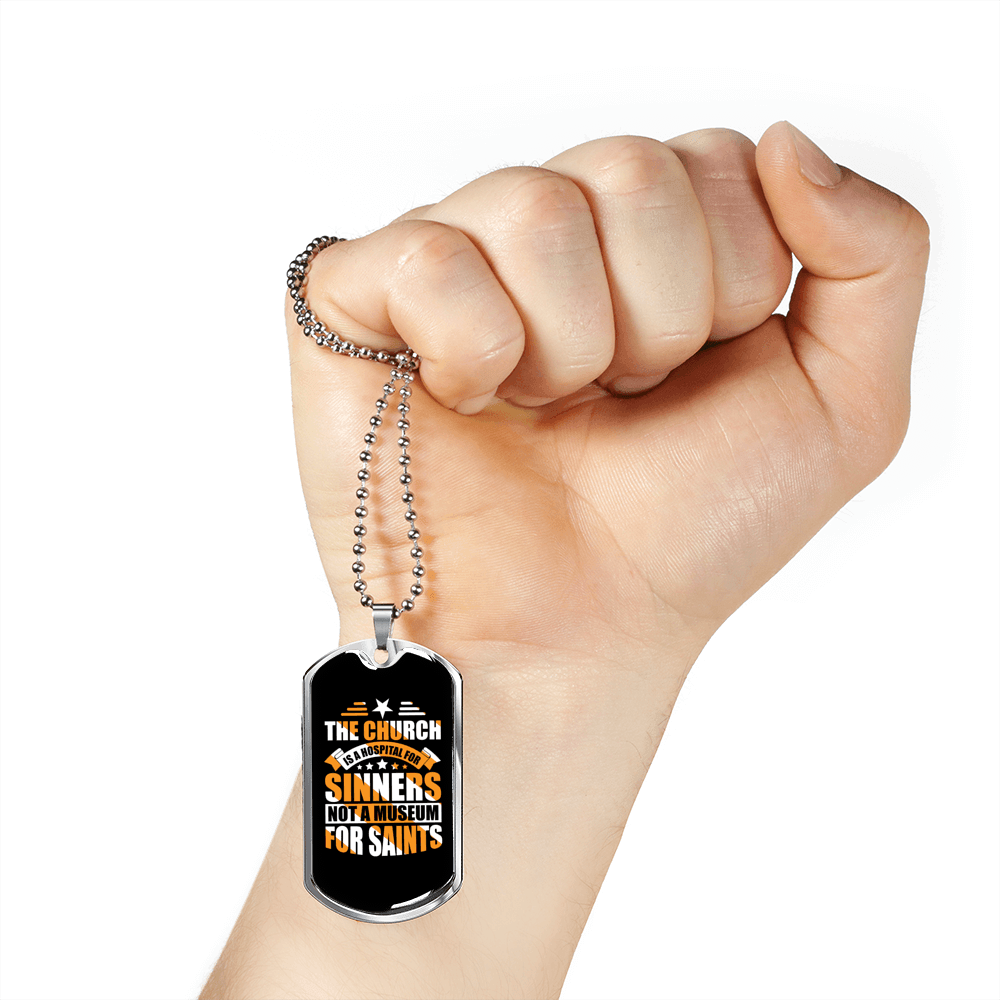 Church is a Hospital Mark 2:17 Necklace Stainless Steel or 18k Gold Dog Tag 24" Chain-Express Your Love Gifts