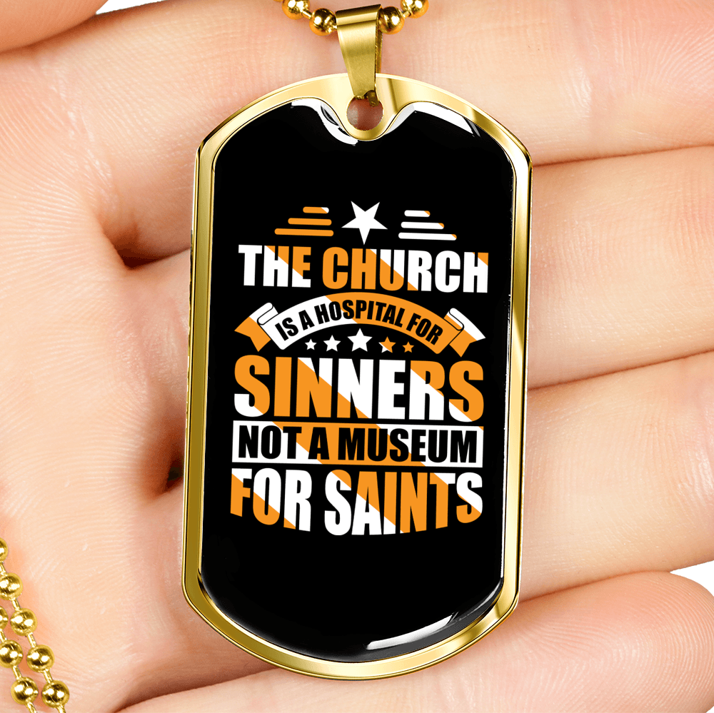 Church is a Hospital Mark 2:17 Necklace Stainless Steel or 18k Gold Dog Tag 24" Chain-Express Your Love Gifts