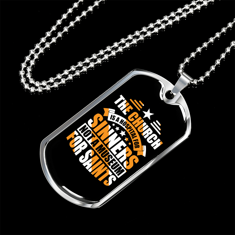 Church is a Hospital Mark 2:17 Necklace Stainless Steel or 18k Gold Dog Tag 24" Chain-Express Your Love Gifts