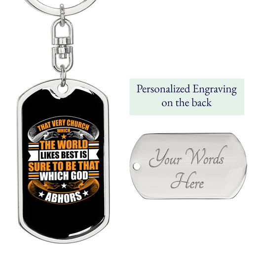 Church Which The World Likes Keychain Stainless Steel or 18k Gold Dog Tag Keyring-Express Your Love Gifts