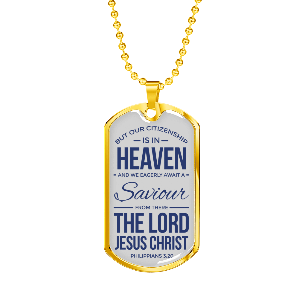 Citizenship In Heaven Necklace Stainless Steel or 18k Gold Dog Tag 24" Chain-Express Your Love Gifts