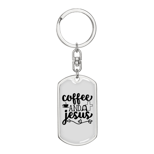 Coffee And Jesus Keychain Stainless Steel or 18k Gold Dog Tag Keyring-Express Your Love Gifts