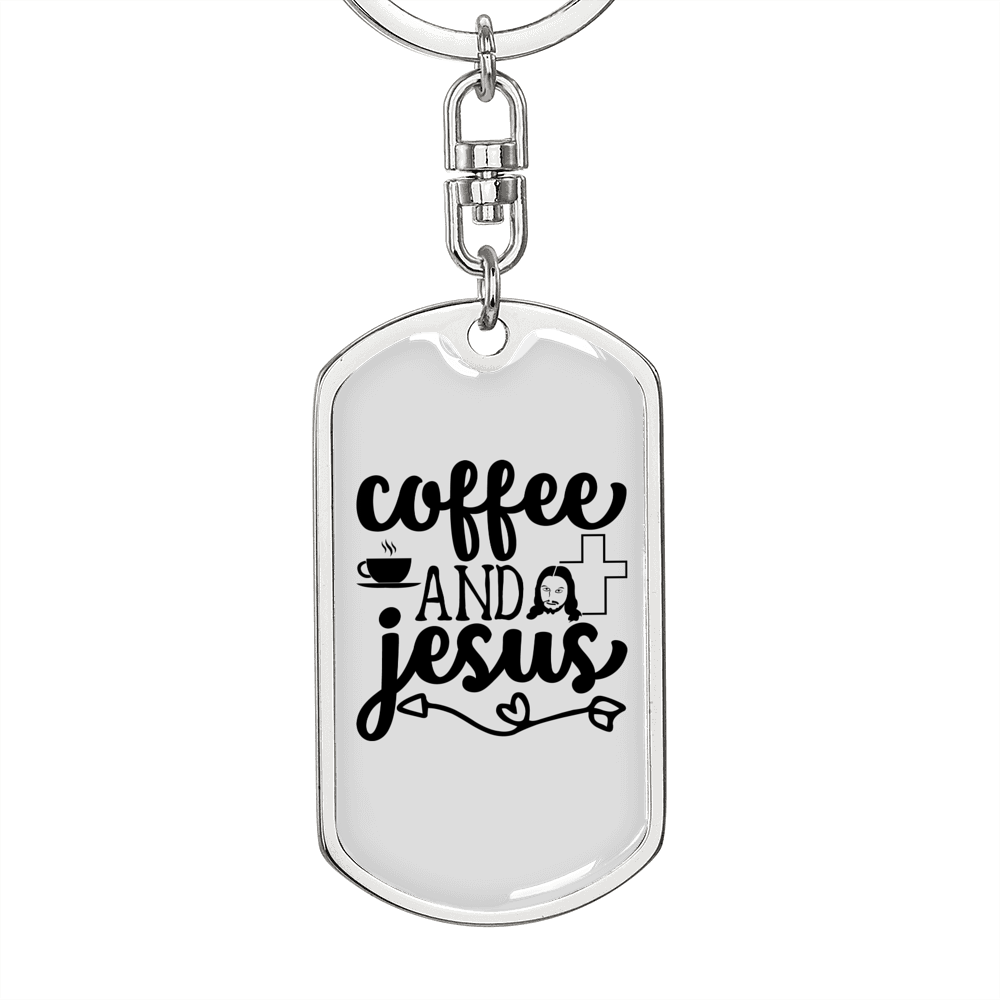 Coffee And Jesus Keychain Stainless Steel or 18k Gold Dog Tag Keyring-Express Your Love Gifts