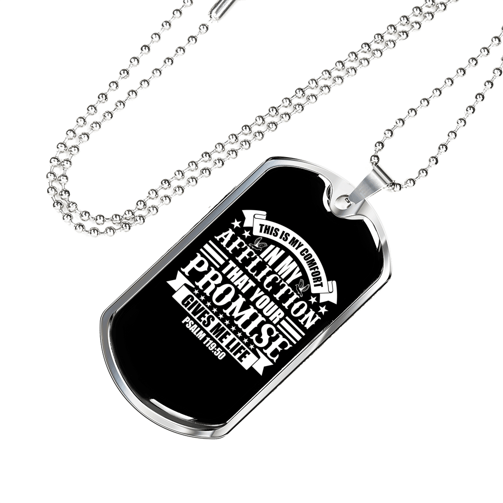 Comfort In Affliction Psalm 119:50 Stainless Steel or 18k Gold Dog Tag 24" Chain-Express Your Love Gifts
