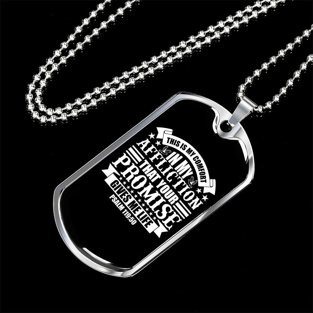 Comfort In Affliction Psalm 119:50 Stainless Steel or 18k Gold Dog Tag 24" Chain-Express Your Love Gifts