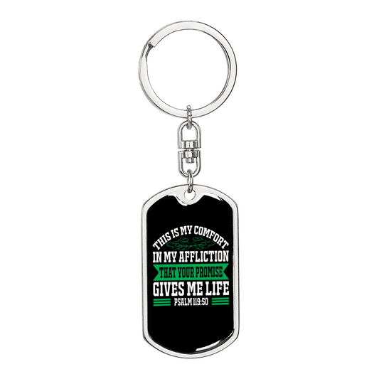 Comfort In My Affliction Keychain Stainless Steel or 18k Gold Dog Tag Keyring-Express Your Love Gifts