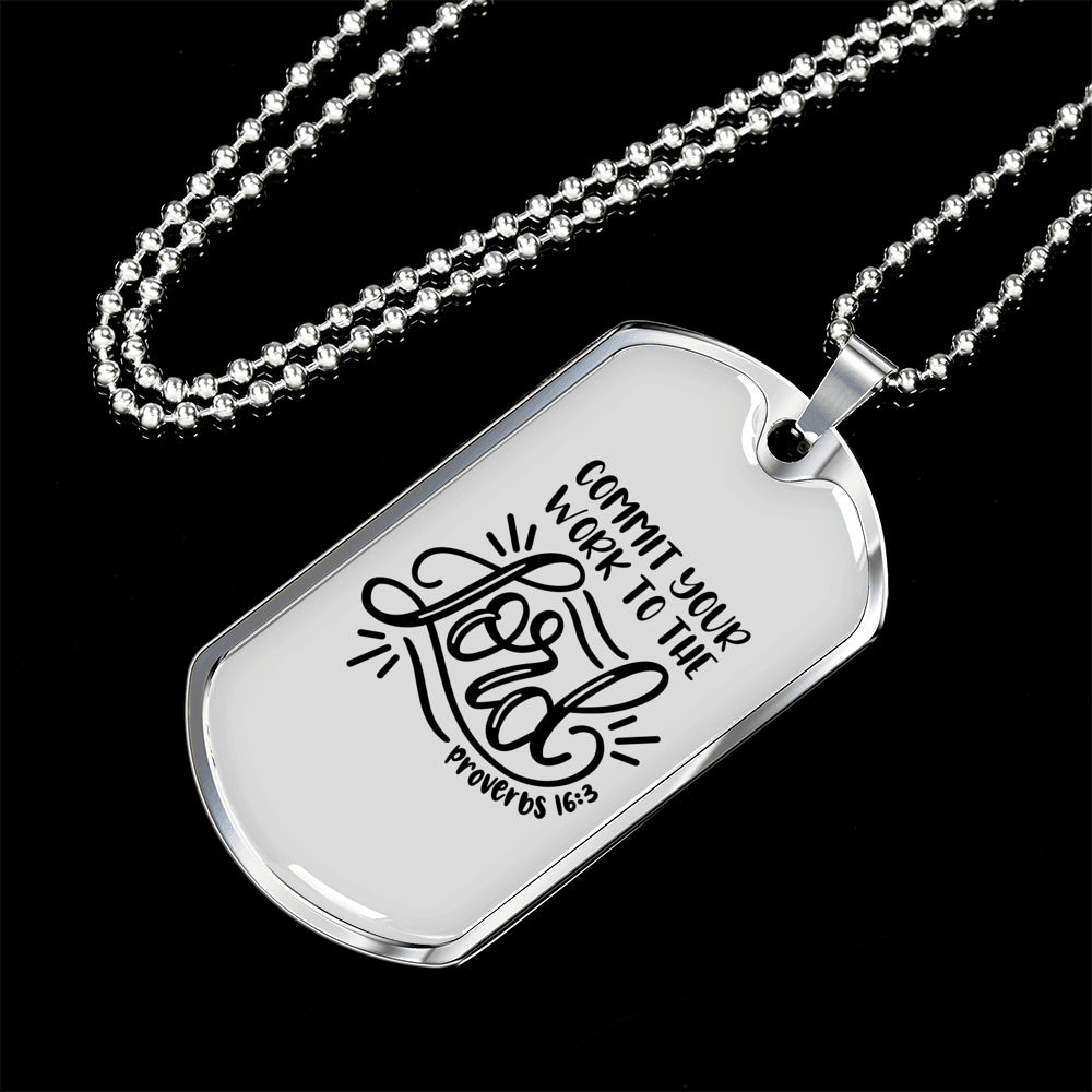 Commit Your Work Proverbs 16:3 Necklace Stainless Steel or 18k Gold Dog Tag 24" Chain-Express Your Love Gifts