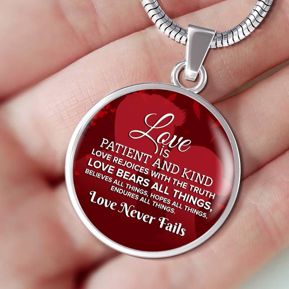 Corinthians Love Bible Verse Necklace Circle Pendant Stainless Steel or 18k Gold 18-22"-Express Your Love Gifts