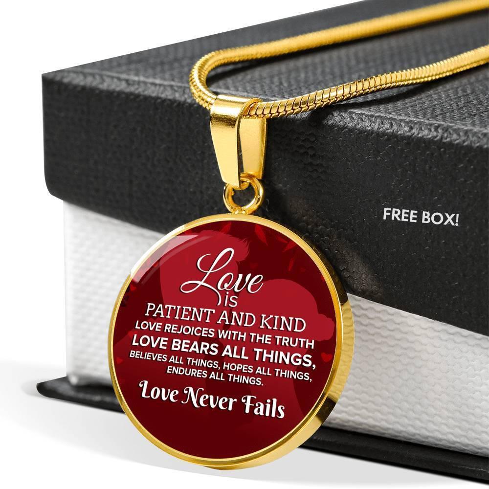 Corinthians Love Bible Verse Necklace Circle Pendant Stainless Steel or 18k Gold 18-22"-Express Your Love Gifts