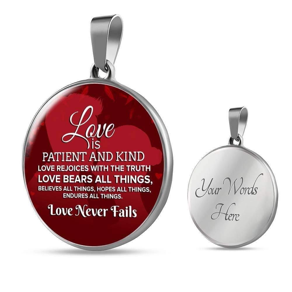 Corinthians Love Bible Verse Necklace Circle Pendant Stainless Steel or 18k Gold 18-22"-Express Your Love Gifts
