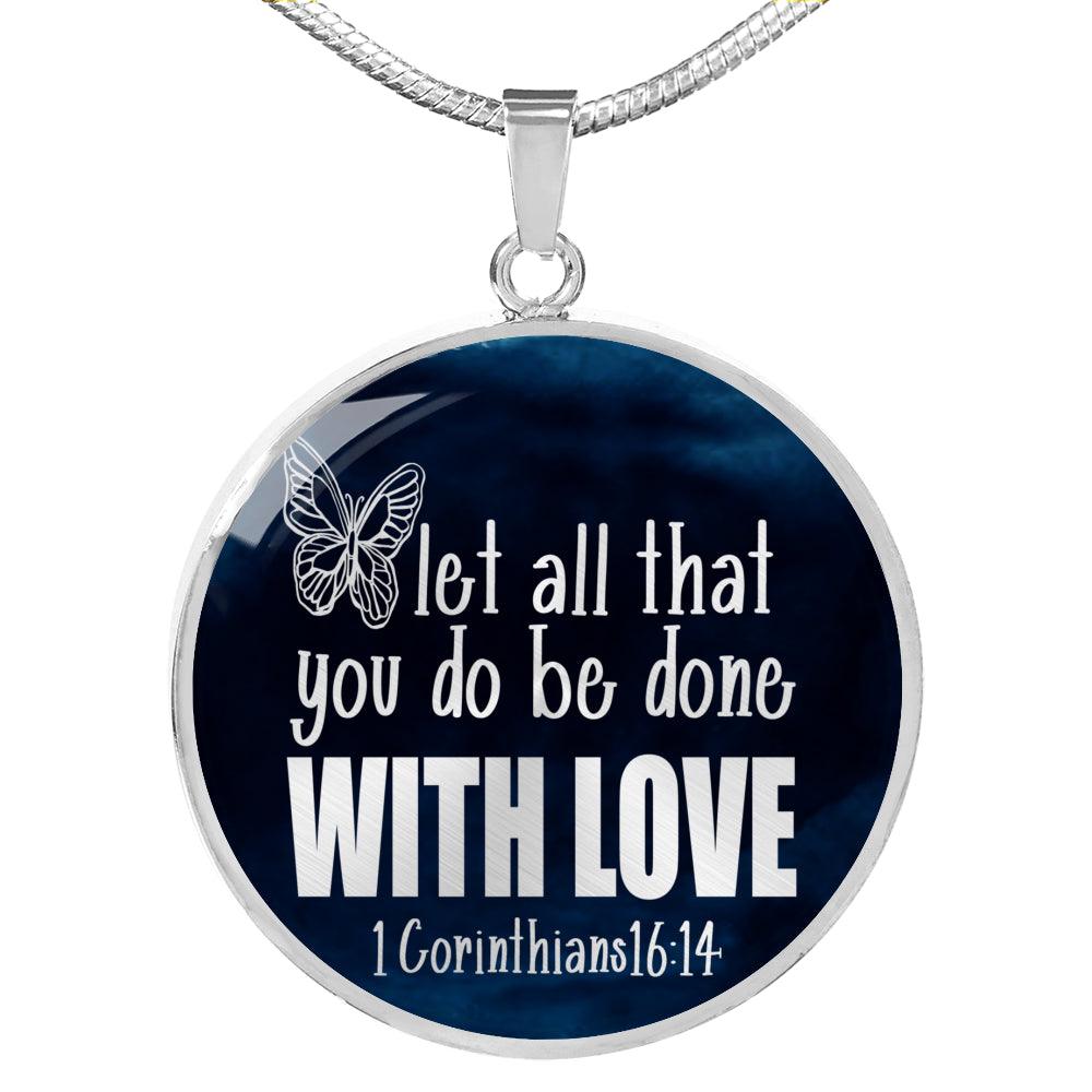 Corinthians Verse Necklace With Love Circle Pendant Stainless Steel or 18k Gold 18-22"-Express Your Love Gifts