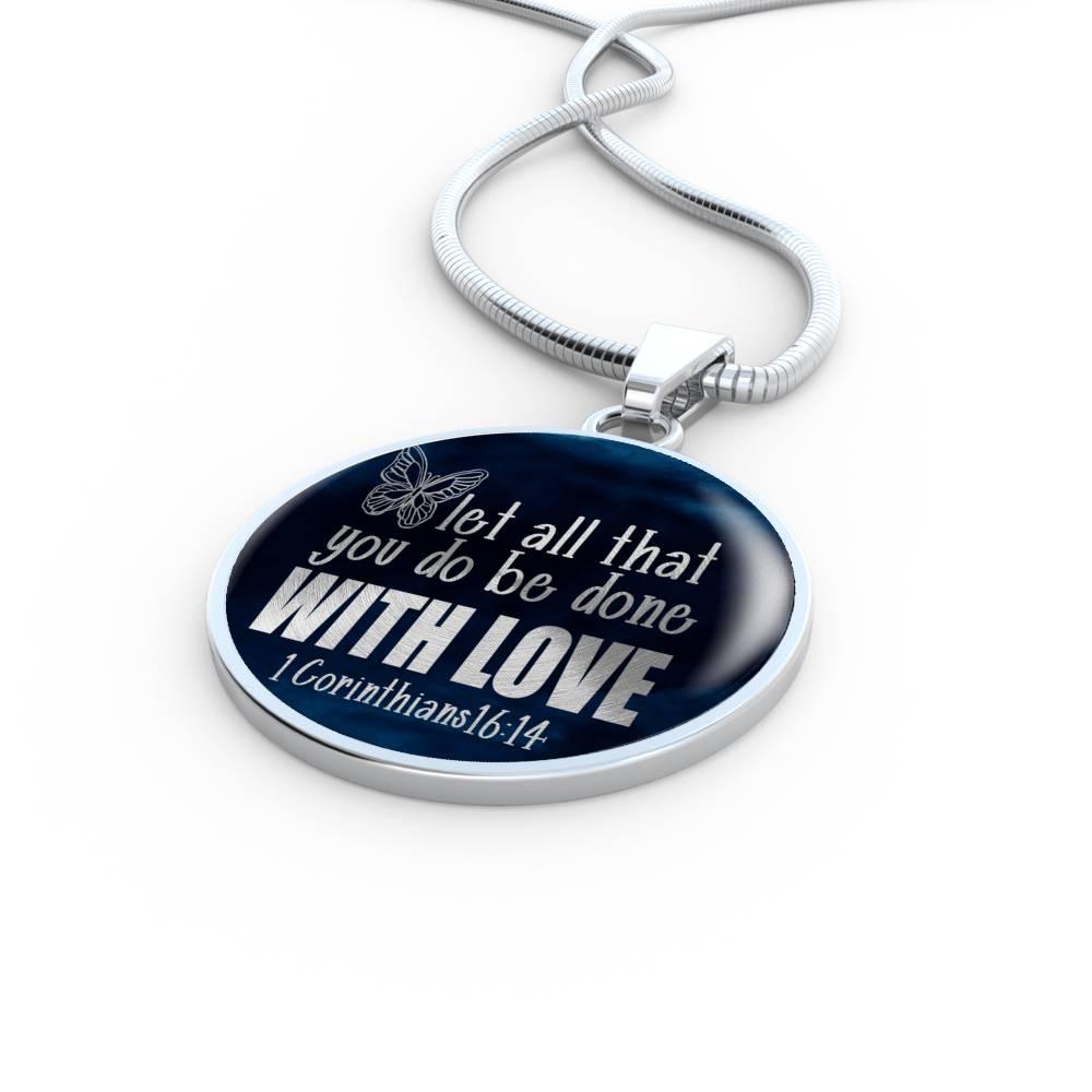 Corinthians Verse Necklace With Love Circle Pendant Stainless Steel or 18k Gold 18-22"-Express Your Love Gifts