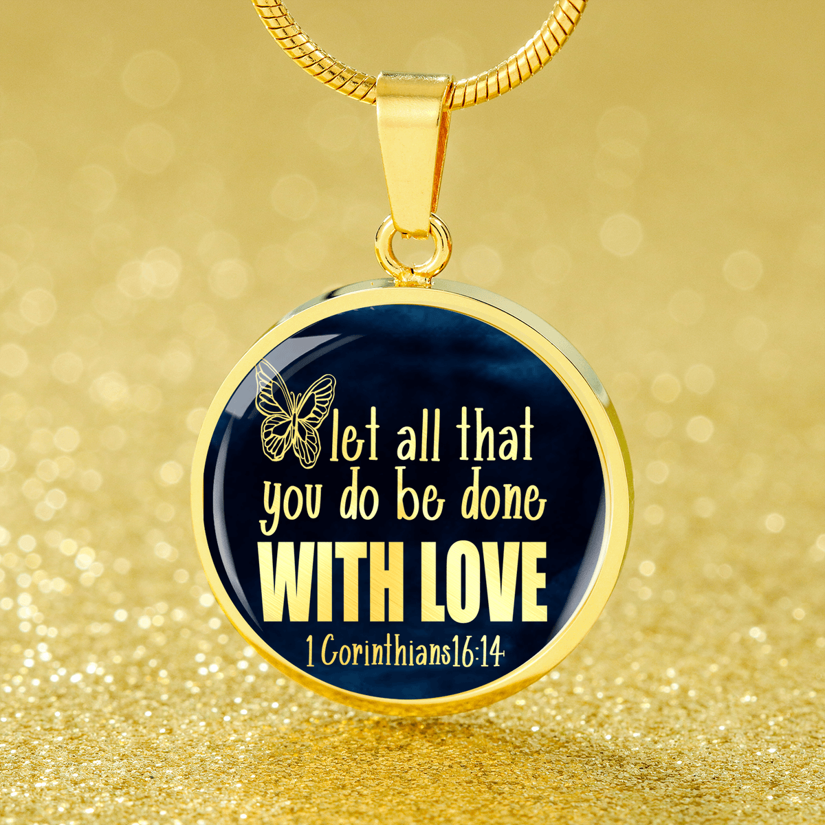 Corinthians Verse Necklace With Love Circle Pendant Stainless Steel or 18k Gold 18-22"-Express Your Love Gifts