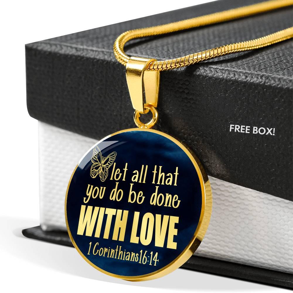 Corinthians Verse Necklace With Love Circle Pendant Stainless Steel or 18k Gold 18-22"-Express Your Love Gifts