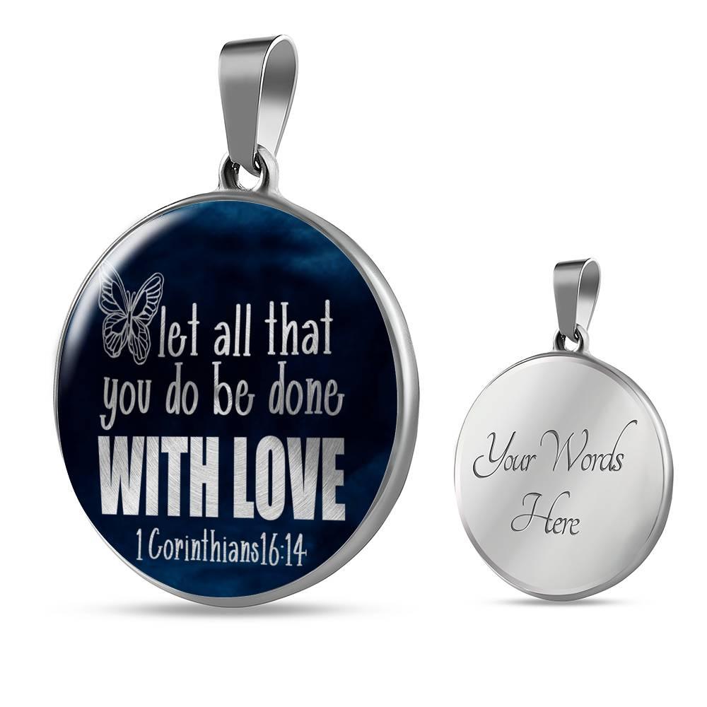 Corinthians Verse Necklace With Love Circle Pendant Stainless Steel or 18k Gold 18-22"-Express Your Love Gifts