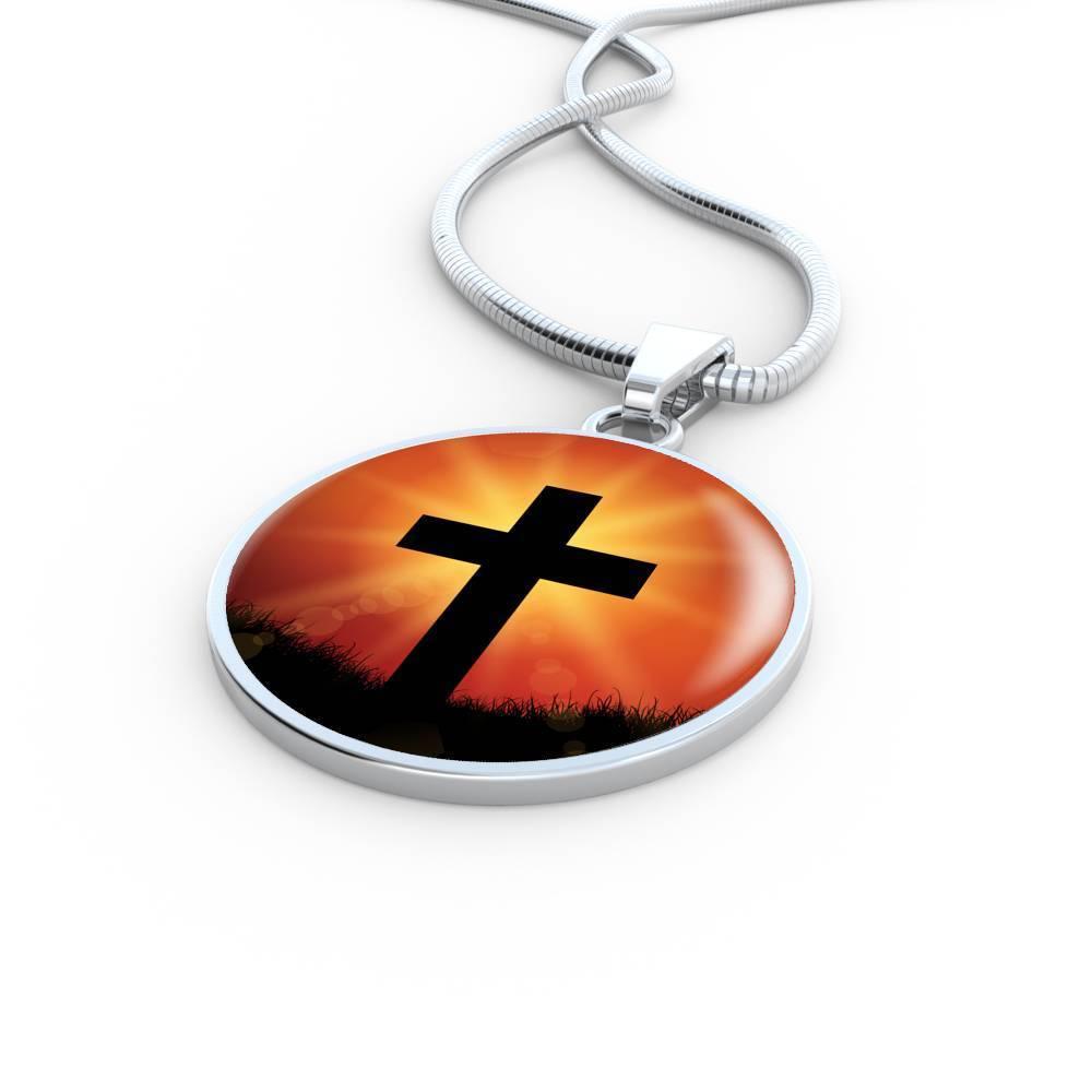 Cross Circle Necklace Stainless Steel or 18k Gold 18-22"-Express Your Love Gifts