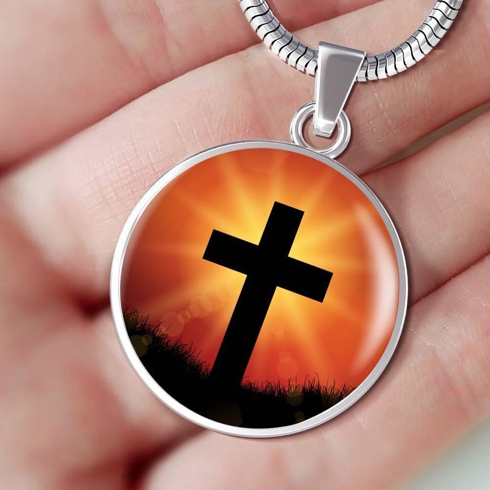 Cross Circle Necklace Stainless Steel or 18k Gold 18-22"-Express Your Love Gifts