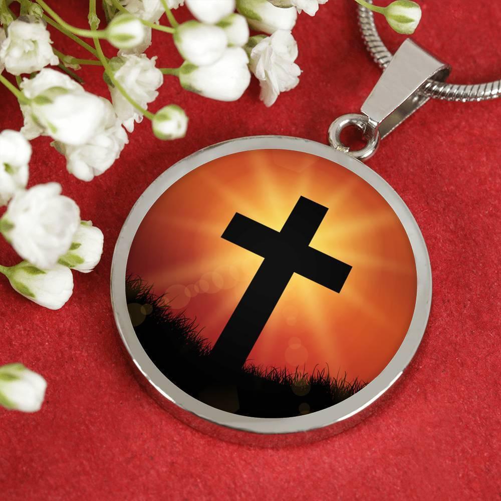 Cross Circle Necklace Stainless Steel or 18k Gold 18-22"-Express Your Love Gifts