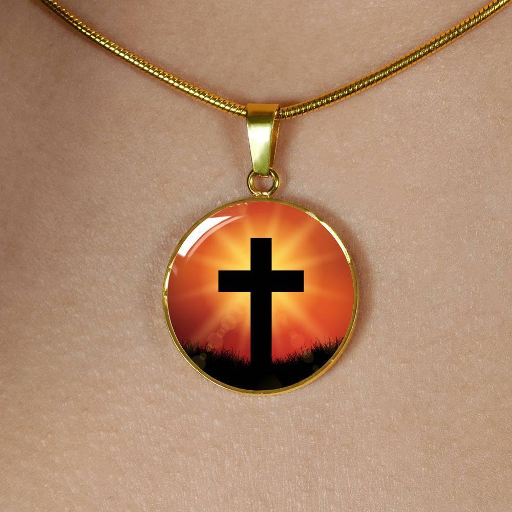 Cross Circle Necklace Stainless Steel or 18k Gold 18-22"-Express Your Love Gifts