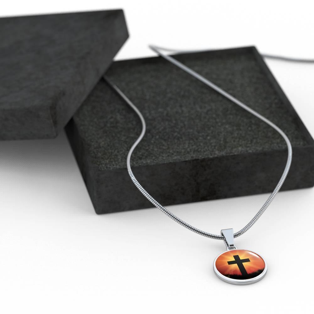 Cross Circle Necklace Stainless Steel or 18k Gold 18-22"-Express Your Love Gifts