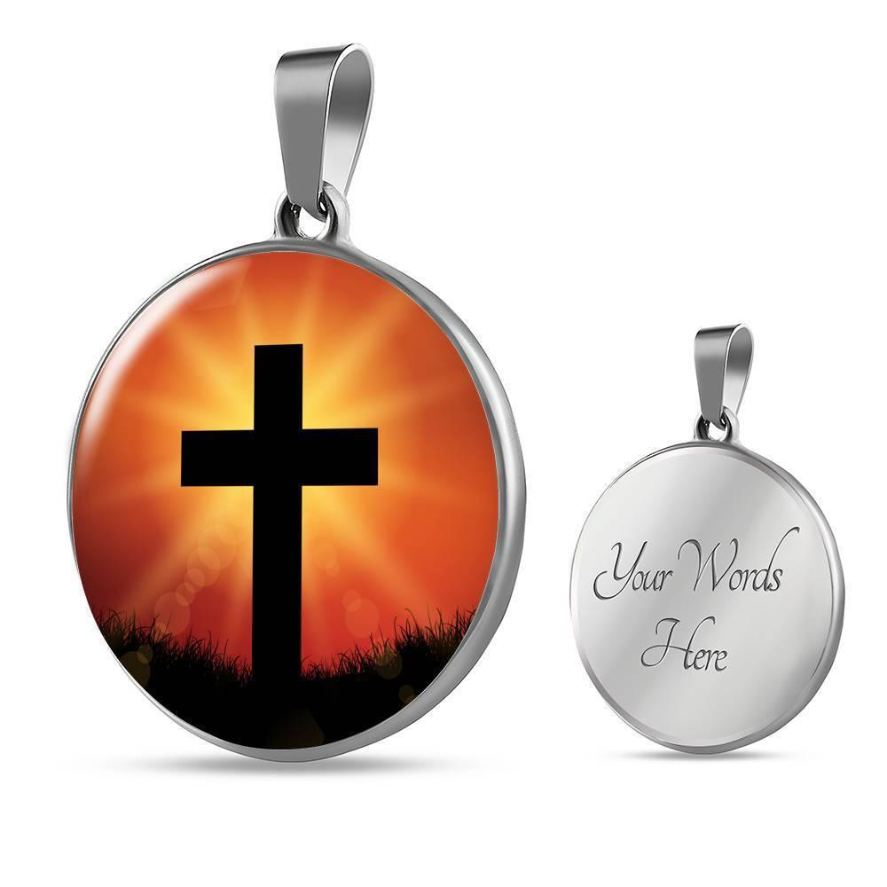 Cross Circle Necklace Stainless Steel or 18k Gold 18-22"-Express Your Love Gifts