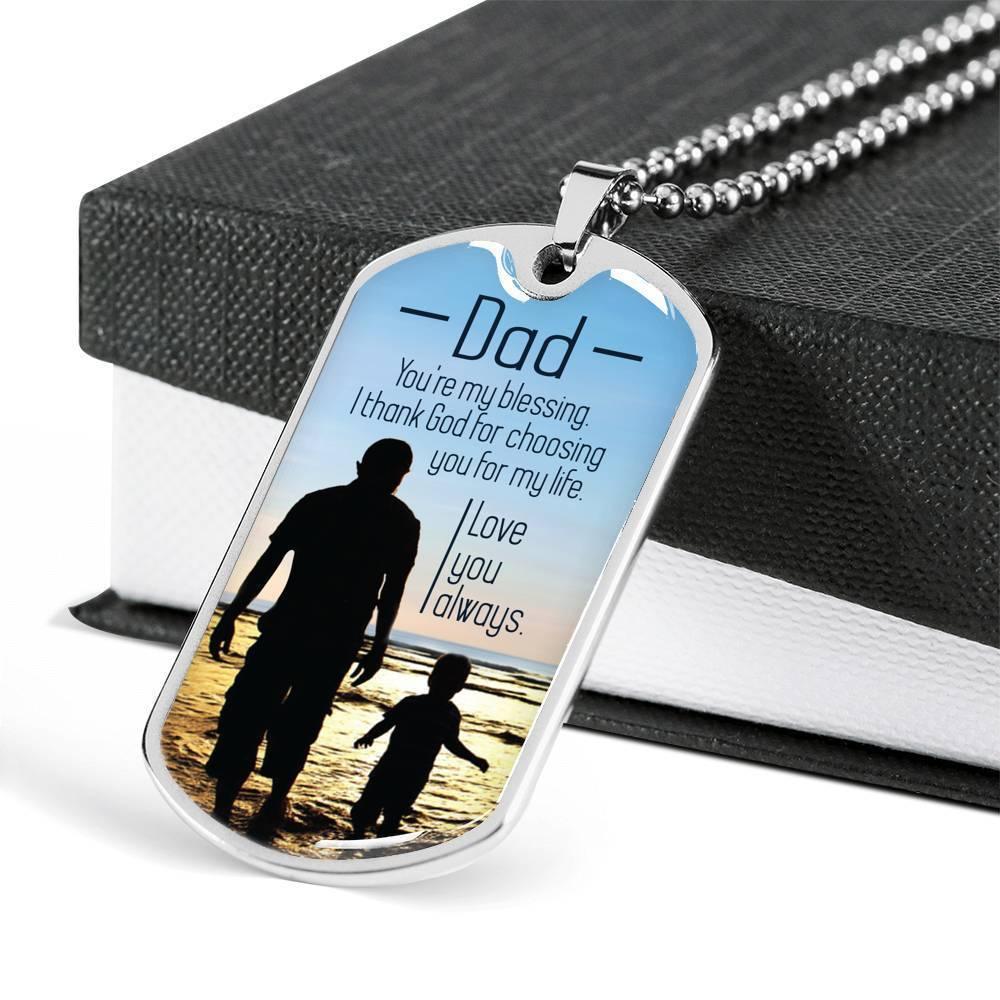 Dad You'Re My Blessing Necklace Stainless Steel or 18k Gold Dog Tag 24" Chain-Express Your Love Gifts