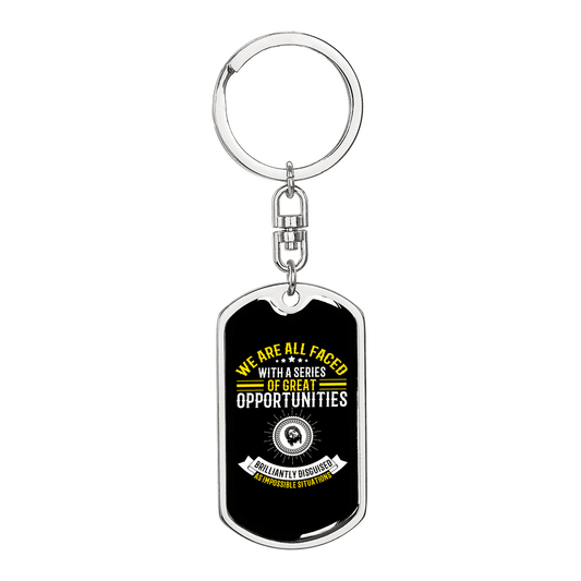 Disguised As Impossible Situations Keychain Stainless Steel or 18k Gold Dog Tag Keyring-Express Your Love Gifts