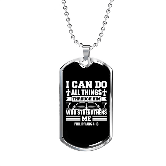 Do All Things Philippians 4:13 Necklace Stainless Steel or 18k Gold Dog Tag 24" Chain-Express Your Love Gifts