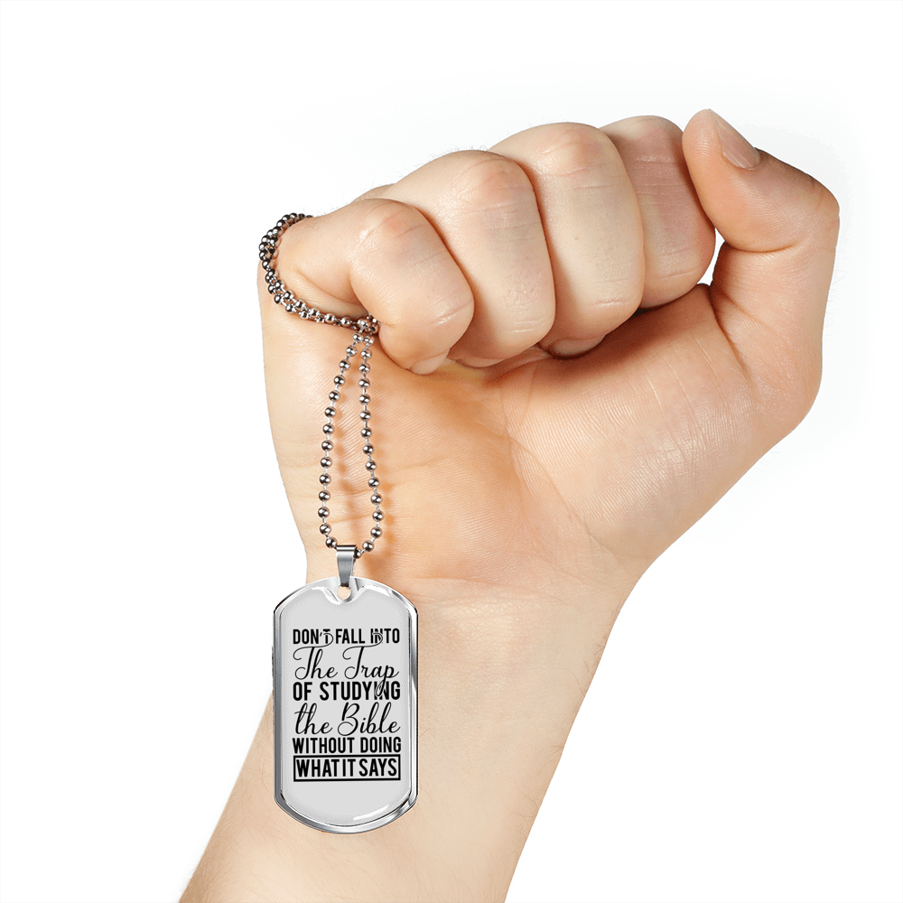 Don't Fall Into The Trap Necklace Stainless Steel or 18k Gold Dog Tag 24" Chain-Express Your Love Gifts