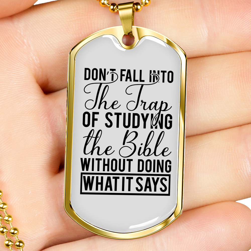 Don't Fall Into The Trap Necklace Stainless Steel or 18k Gold Dog Tag 24" Chain-Express Your Love Gifts