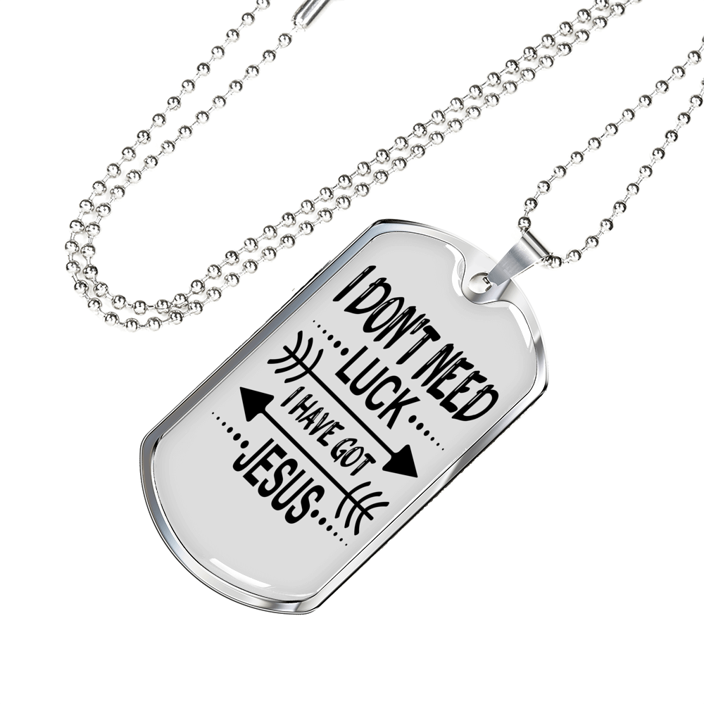 Don't Need Luck Necklace Stainless Steel or 18k Gold Dog Tag 24" Chain-Express Your Love Gifts