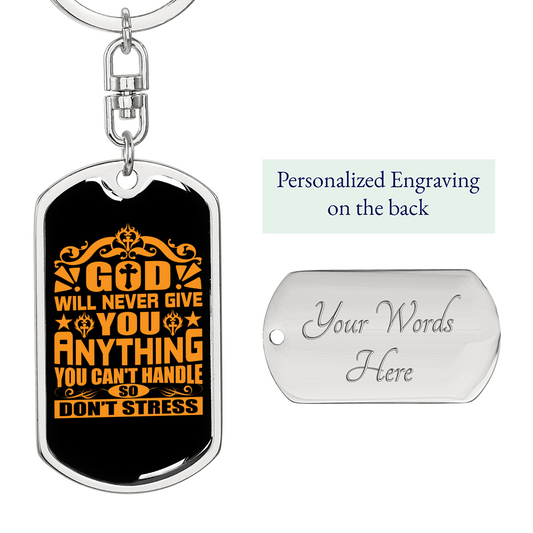 Don'T Stress Keychain Stainless Steel or 18k Gold Dog Tag Keyring-Express Your Love Gifts