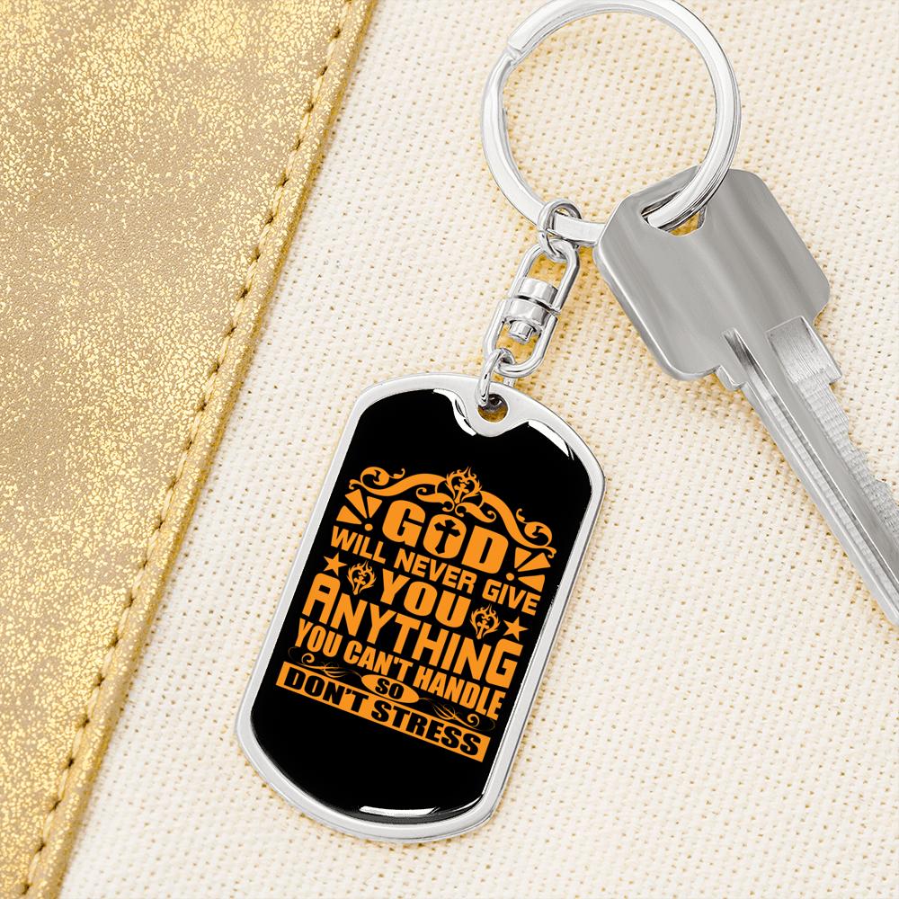 Don'T Stress Keychain Stainless Steel or 18k Gold Dog Tag Keyring-Express Your Love Gifts