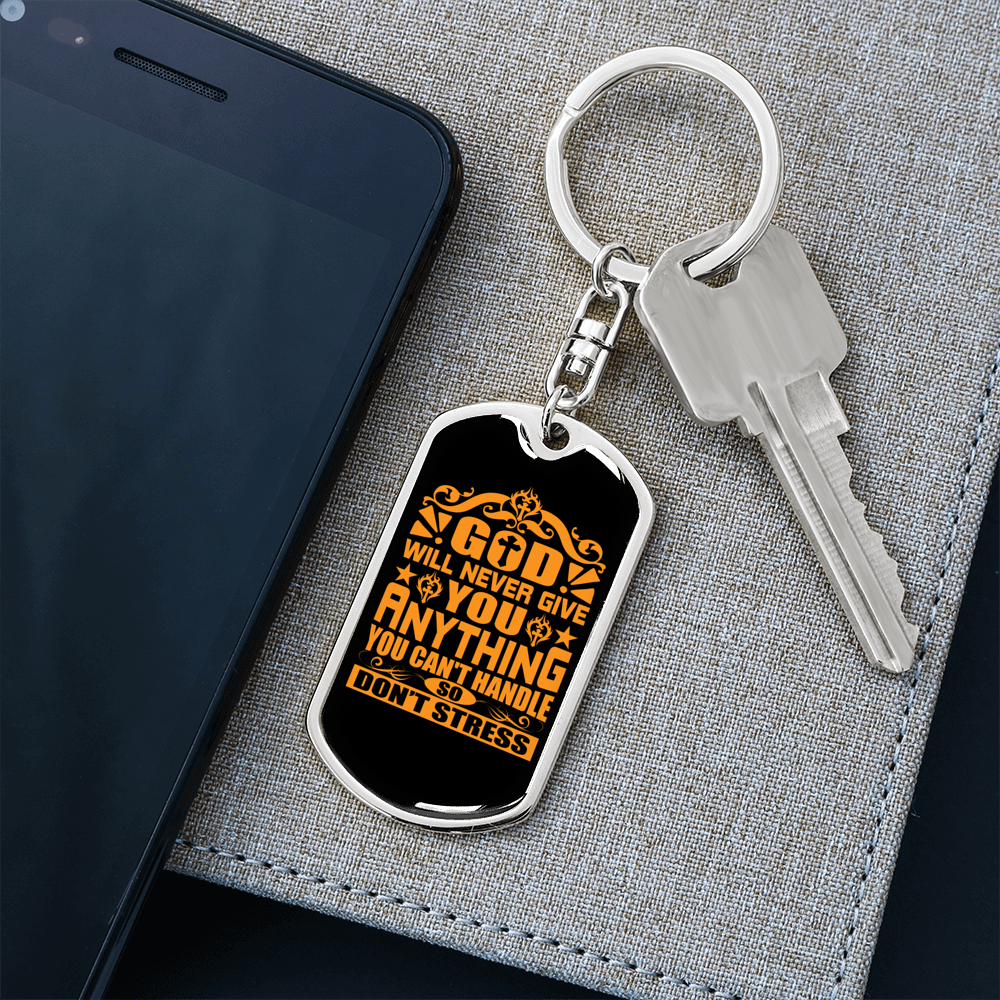 Don'T Stress Keychain Stainless Steel or 18k Gold Dog Tag Keyring-Express Your Love Gifts