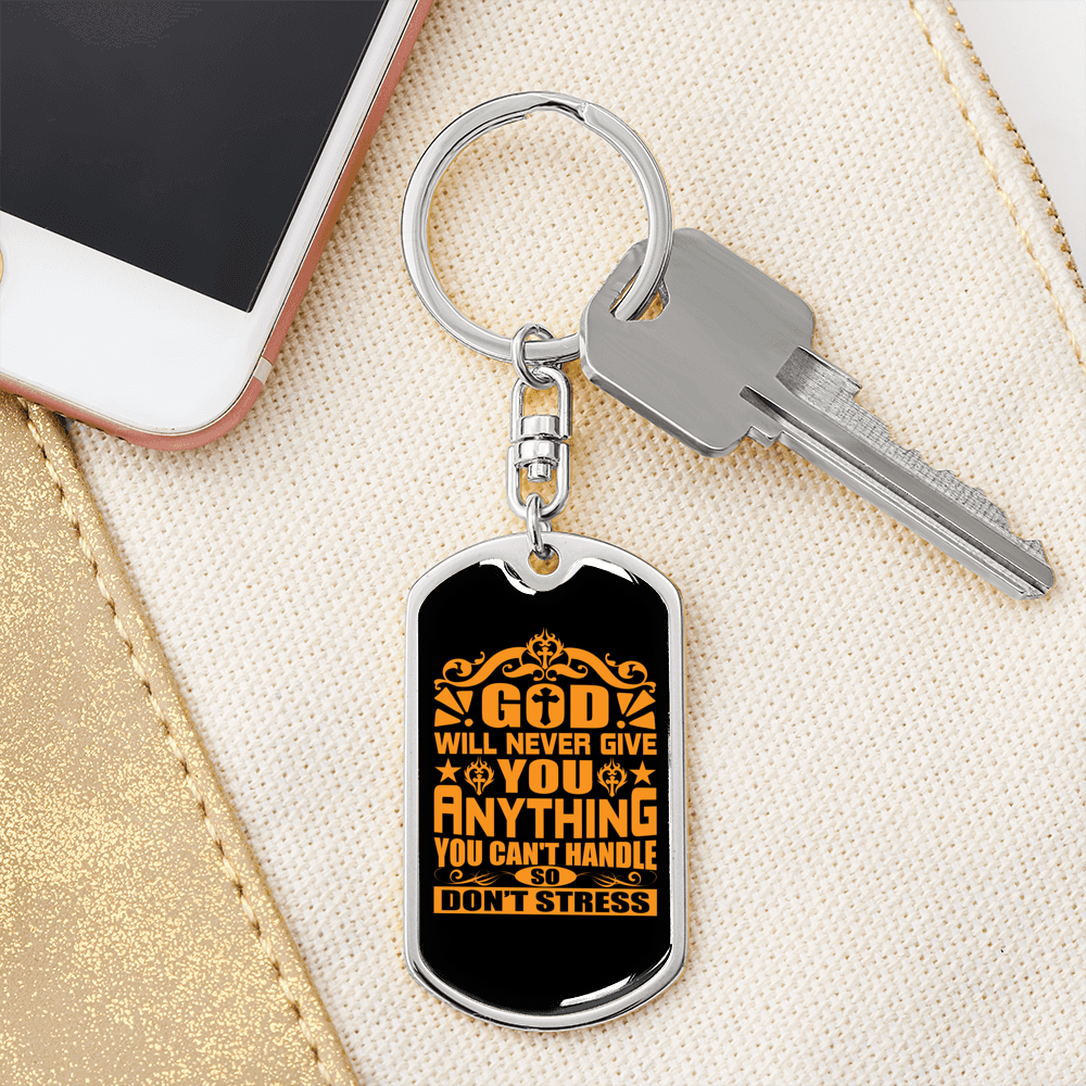 Don'T Stress Keychain Stainless Steel or 18k Gold Dog Tag Keyring-Express Your Love Gifts