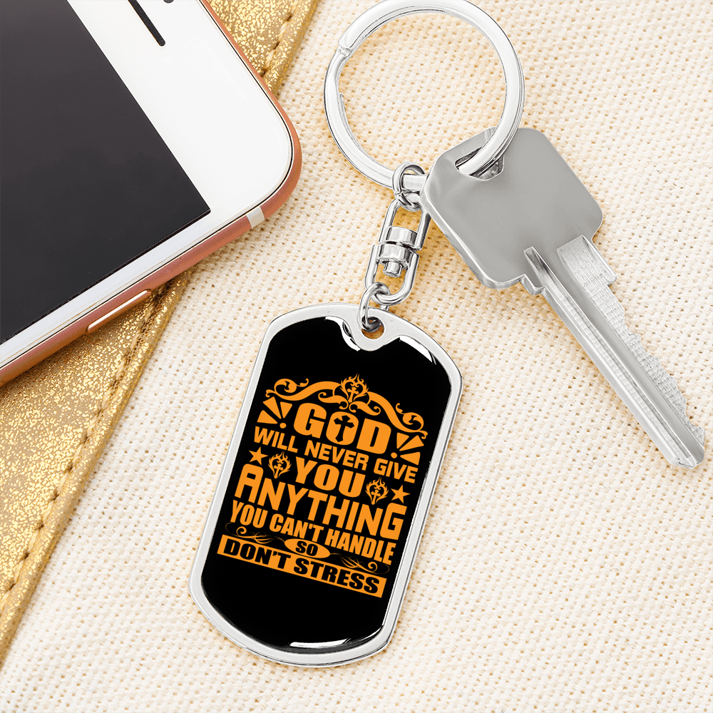 Don'T Stress Keychain Stainless Steel or 18k Gold Dog Tag Keyring-Express Your Love Gifts