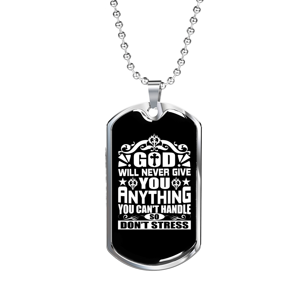 Don't Stress Necklace Stainless Steel or 18k Gold Dog Tag 24" Chain-Express Your Love Gifts