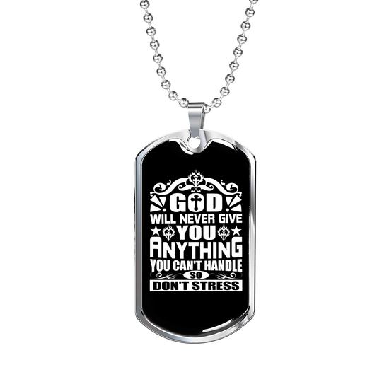 Don't Stress Necklace Stainless Steel or 18k Gold Dog Tag 24" Chain-Express Your Love Gifts