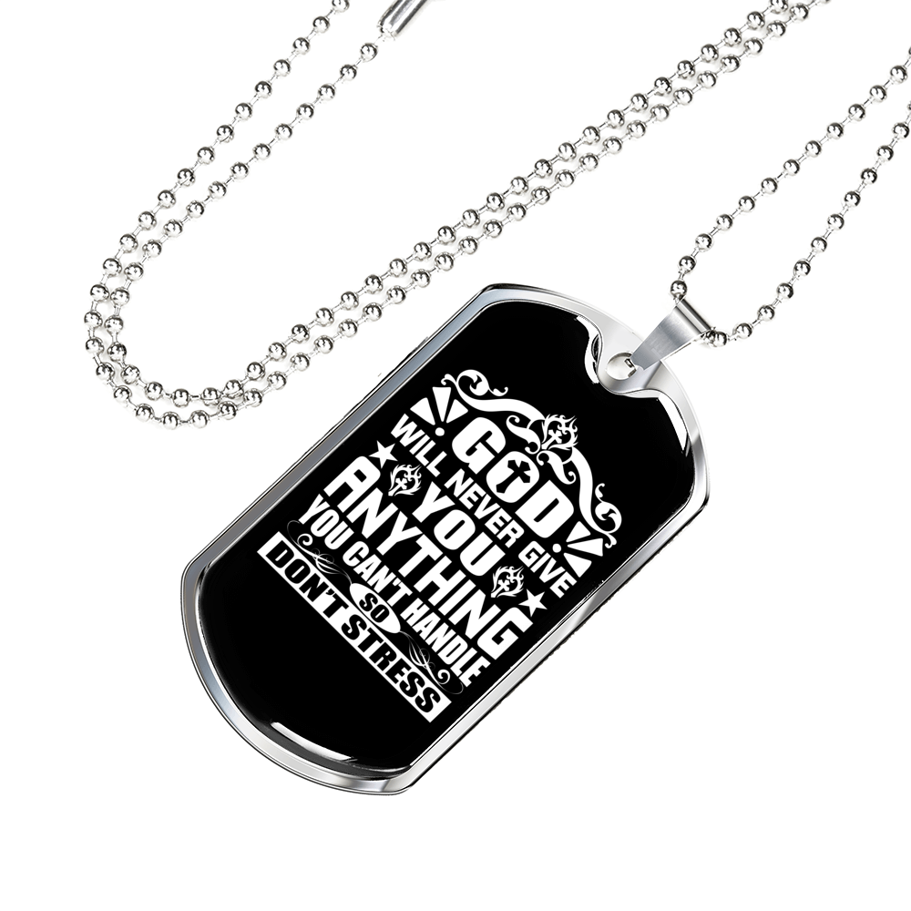 Don't Stress Necklace Stainless Steel or 18k Gold Dog Tag 24" Chain-Express Your Love Gifts