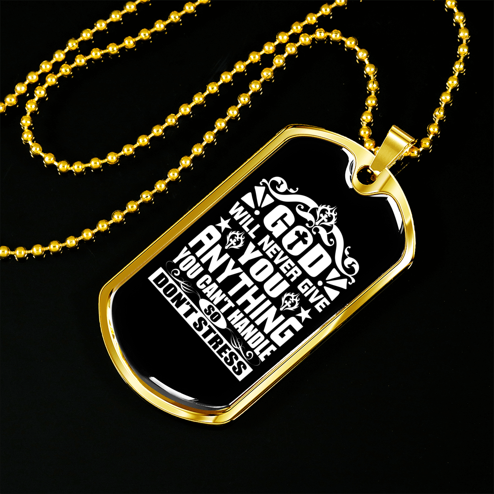 Don't Stress Necklace Stainless Steel or 18k Gold Dog Tag 24" Chain-Express Your Love Gifts