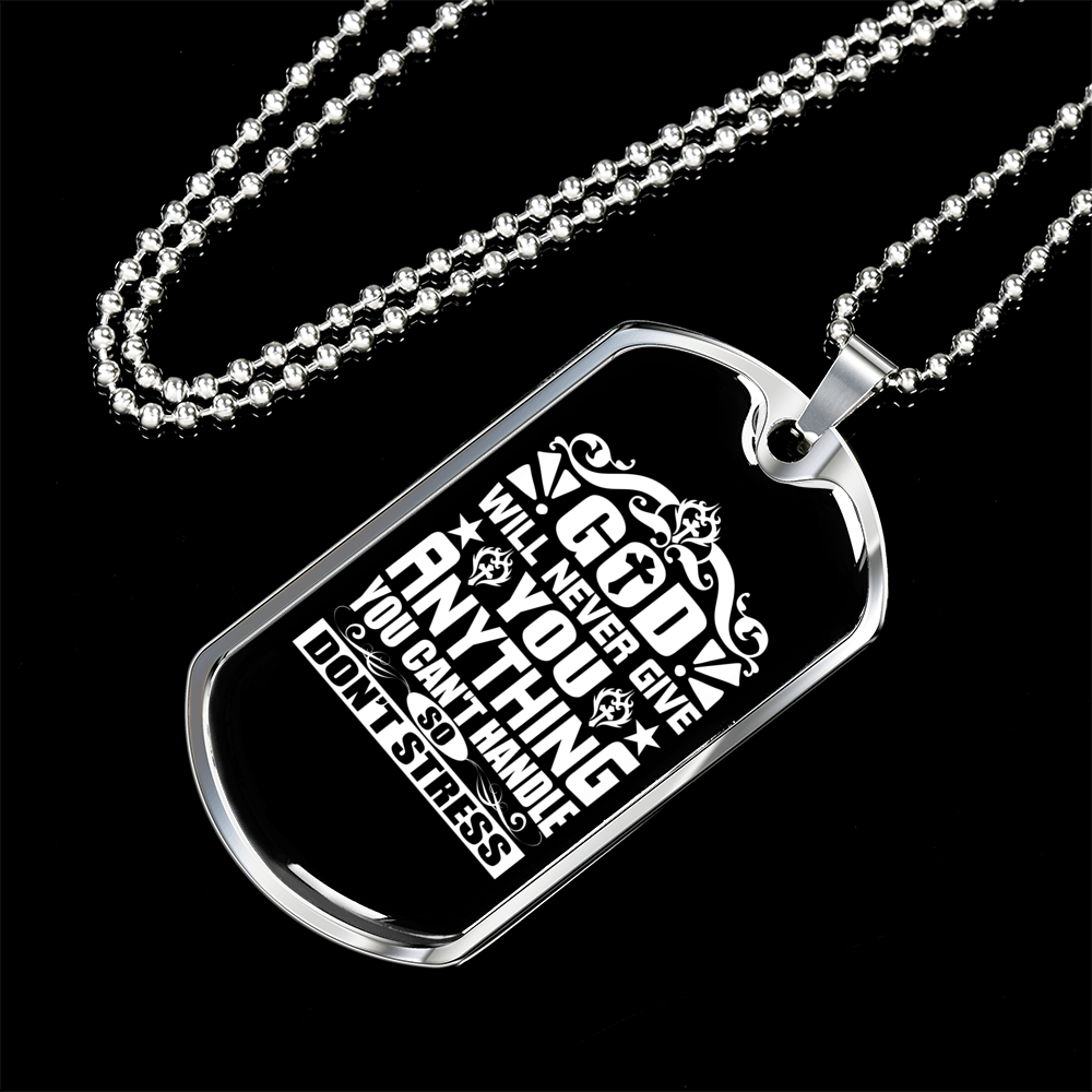 Don't Stress Necklace Stainless Steel or 18k Gold Dog Tag 24" Chain-Express Your Love Gifts