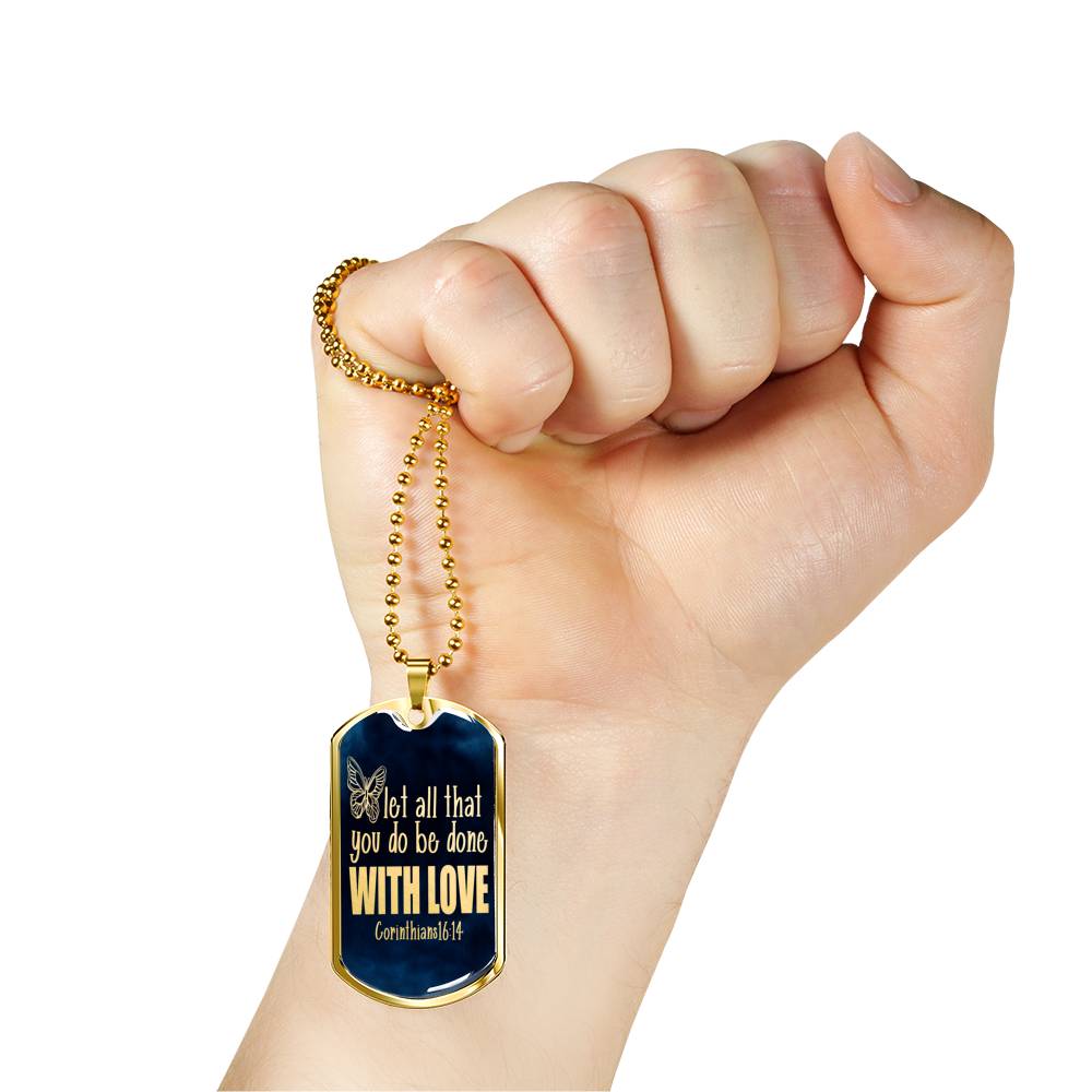 Done With Love Corinthians Necklace Stainless Steel or 18k Gold Dog Tag 24"-Express Your Love Gifts