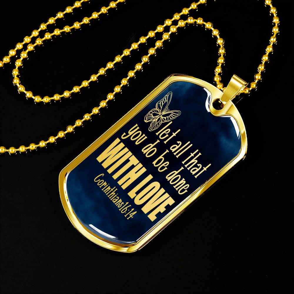 Done With Love Corinthians Necklace Stainless Steel or 18k Gold Dog Tag 24"-Express Your Love Gifts