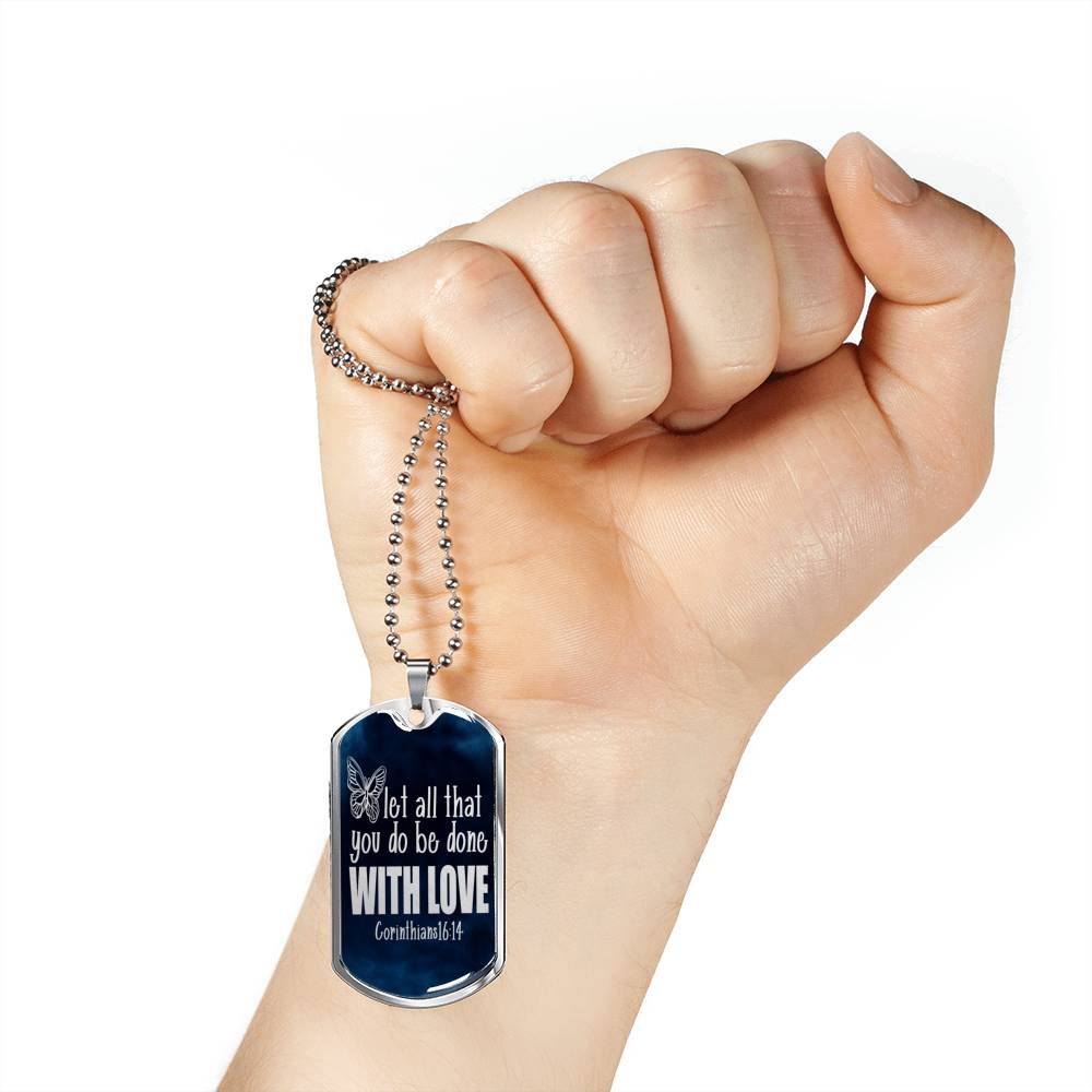 Done With Love Corinthians Necklace Stainless Steel or 18k Gold Dog Tag 24"-Express Your Love Gifts